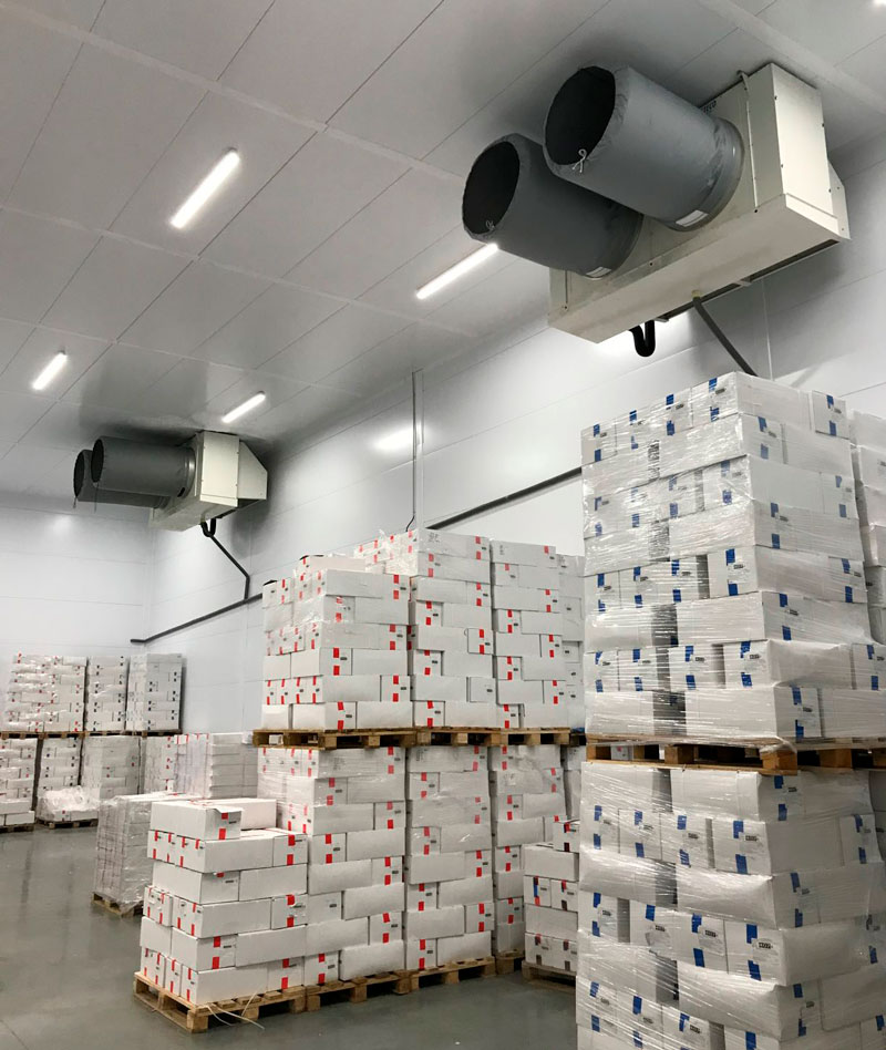 Aeroevaporatori cubici industriali Refteco per cella di magazzino logistica del freddo